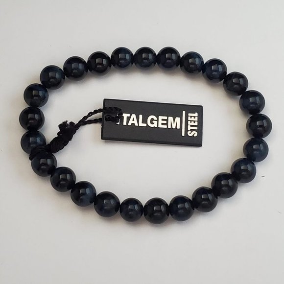 ITALGEM STEEL Mens Blue Tiger Eye Stretch Bracelet
